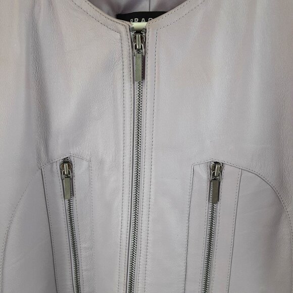 Prague Leather Jacket Large Lavender Zip Pocket Spots? Lined Minimalist Stylish - Picture 2 of 8